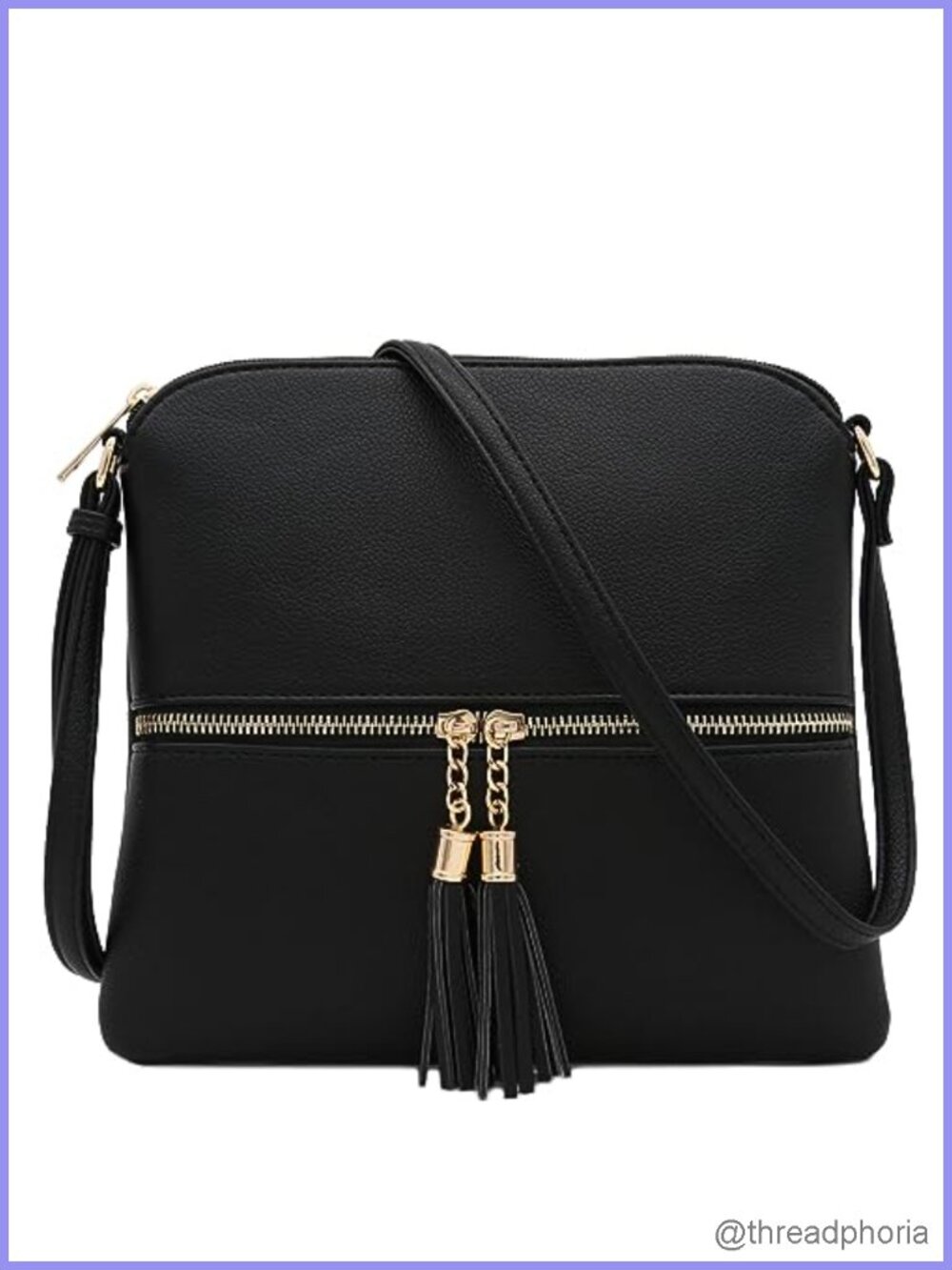 Faux Leather Lightweight Crossbody Bag with Tassel, Adjustable Strap